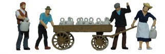 Datank 4013 HO Milk Cart W/Milk Jugs and Buyers (Set of 6)