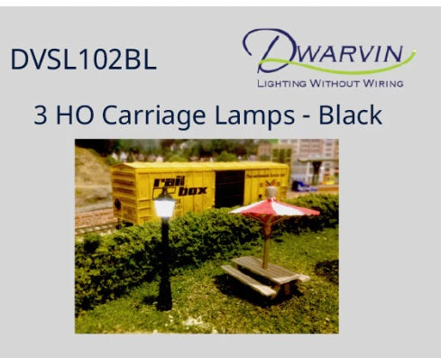 Dwarvin DVSL102BL HO Black Fiber-Lit Carriage Lamps (Pack of 3)