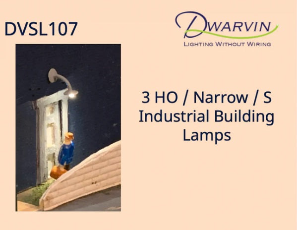 Dwarvin DVSL107 HO/On30/On3/S Fiber-Lit Industrial Building Lamps (3 Pack)