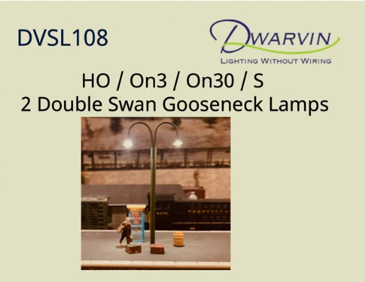 Dwarvin DVSL108 HO/On3/On30/S Fiber-Lit Double Swan/Goose Neck Lamps (Pack of 2)