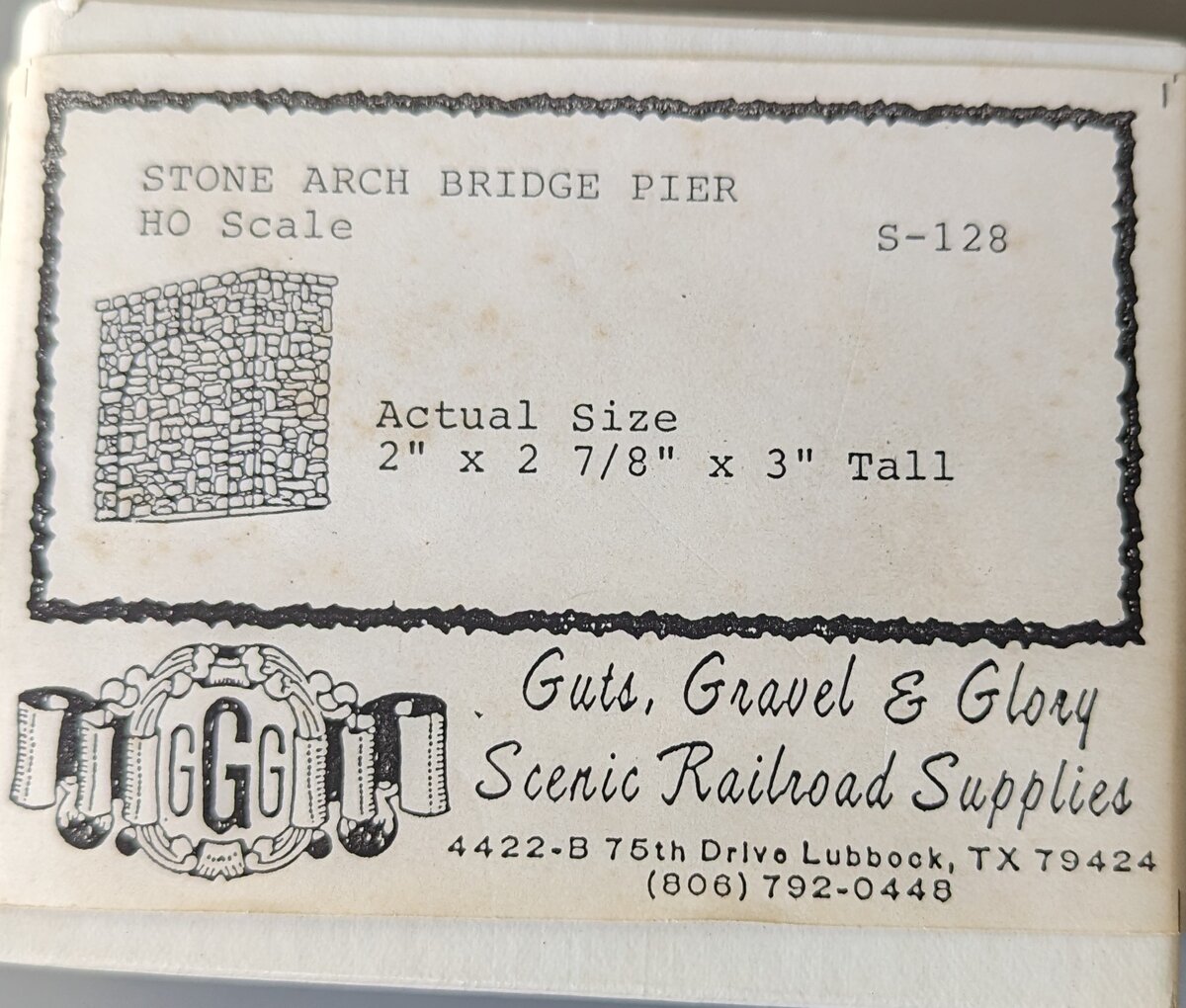 Guts, Gravel & Glory Scenic Railroad Supplies  S-128 HO Stone Arch Bridge Pier