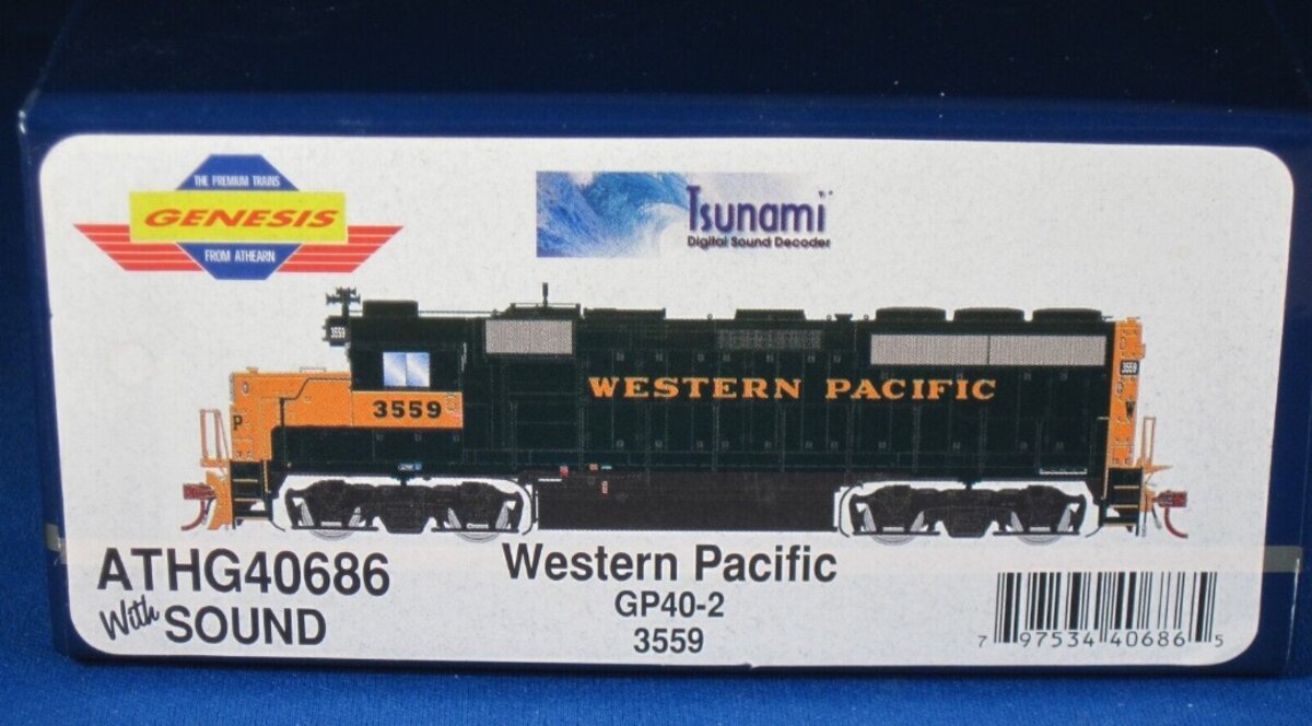 Athearn G40686 HO Western Pacific GP40-2 W/Sound Locomotive # 3559