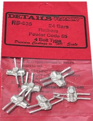 Details West RB-935 HO Railbars Pewtar Code 55 4 Bolt Type