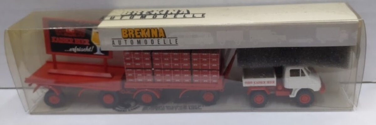 Brekina Automodelle HO Kaiser Bier Steyr 590 Truck W/2-Trailers & Billboard