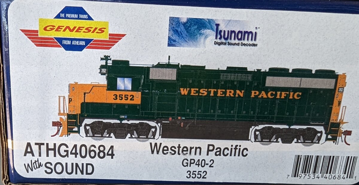 Athearn 40684 HO Western Pacific GP40-2 w/Sound #3552