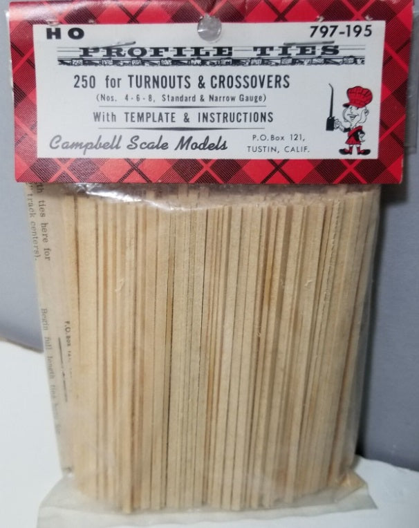 Campbell Scale Models 797-195 HO Profile Ties Turnout & Crossovers (Pack of 250)