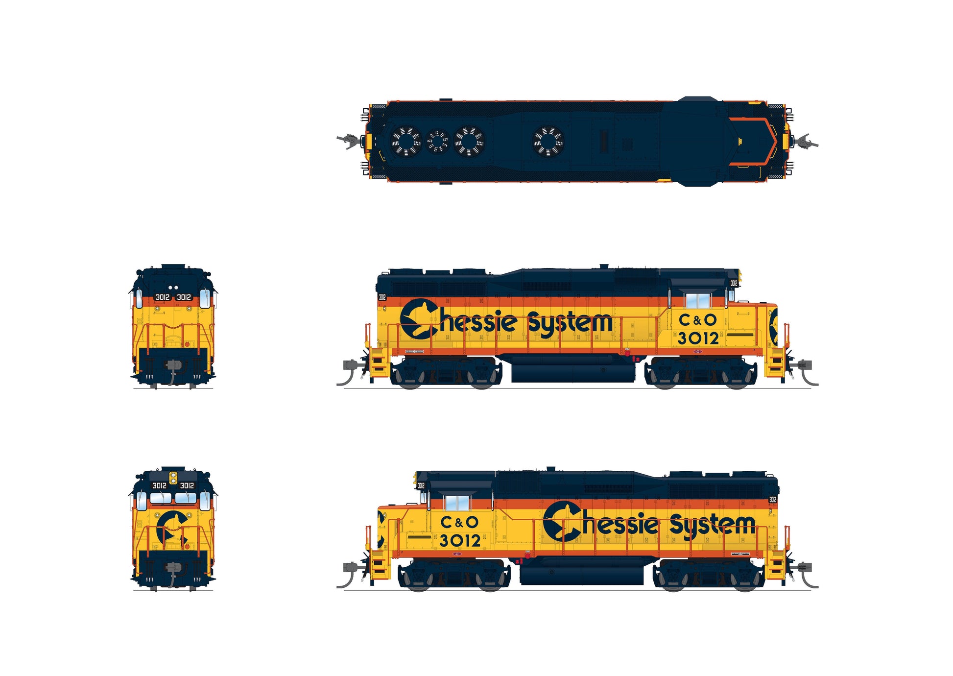 Broadway Limited 9567 HO C&O EMD GP30 Diesel Locomotive Standard DC #3012
