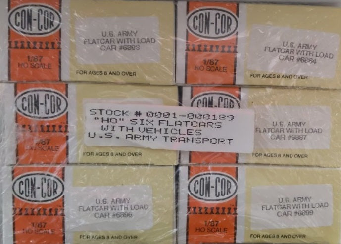 Con-Cor 0001-000189 HO Flat Car W/Vehicles US Army Transport (Pack of 6)