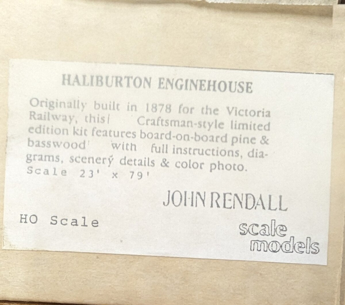 John Rendall 1878 HO Haliburton Engine House Building Kit