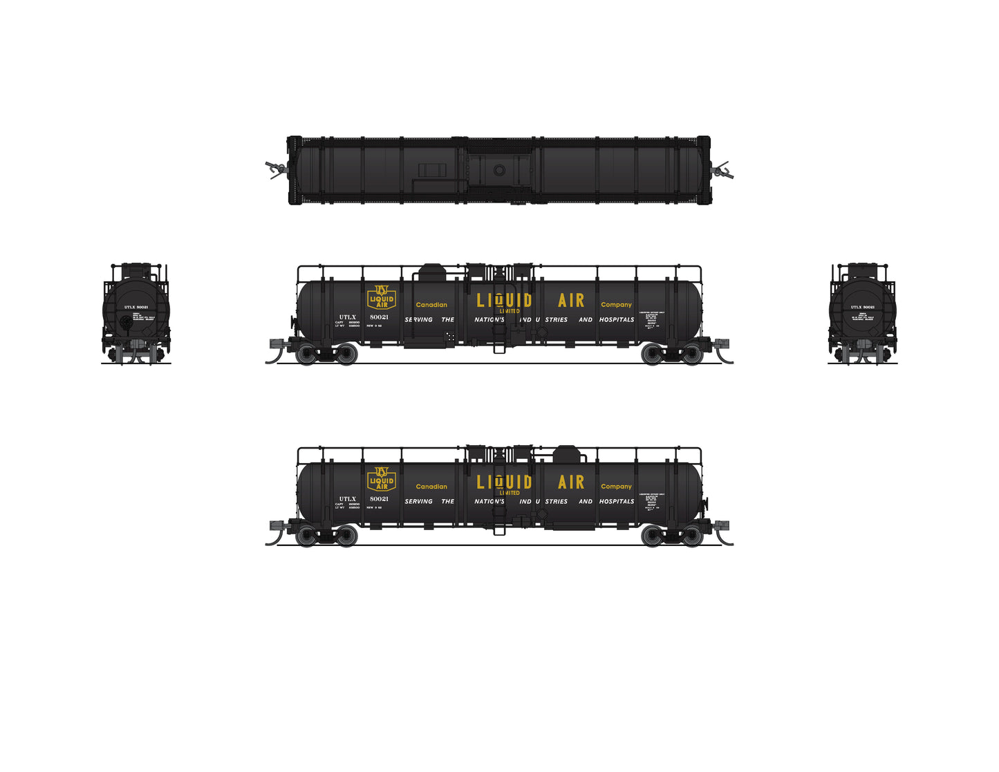 Broadway Limited 8144 N Canadian Liquid Air Cryogenic Tank Car #80021, #80025