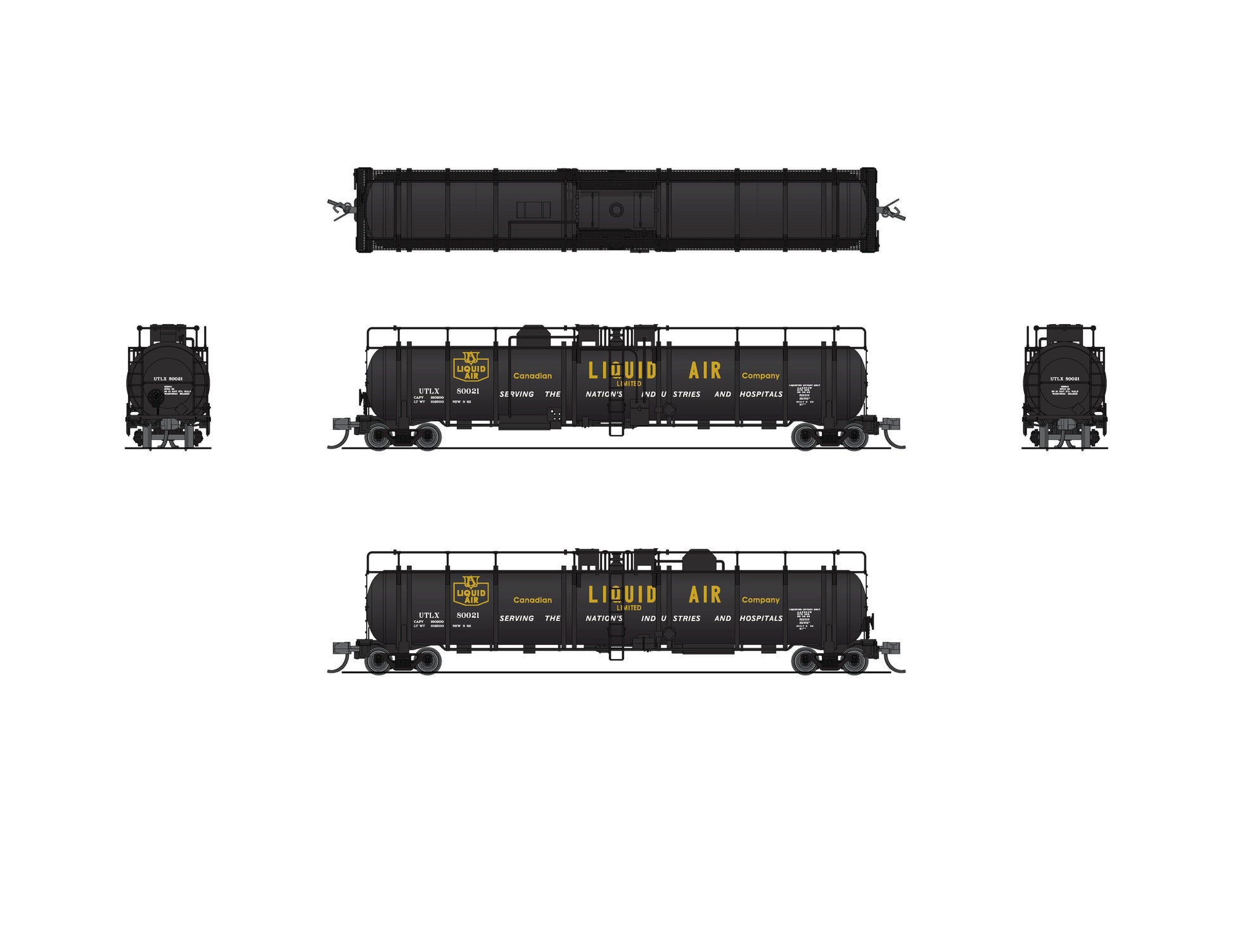 Broadway Limited 8144 N Canadian Liquid Air Cryogenic Tank Car #80021, #80025