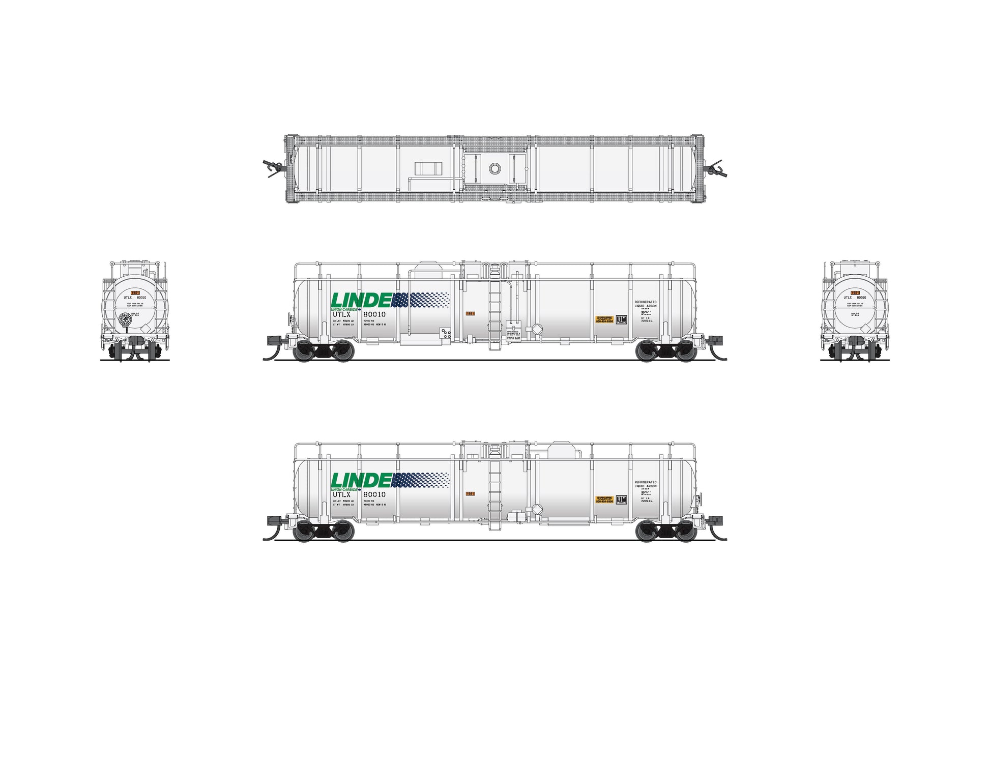 Broadway Limited 8145 N Linde Type A Cryogenic Tank Car #80010,#80011 (Set of 2)