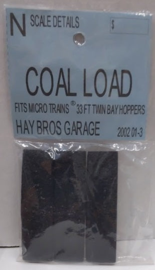 Haybros 2002 01-3 N Coal Load 33 Ft. Twin Bay Hopper Fits MicroTrains(Pack of 3)