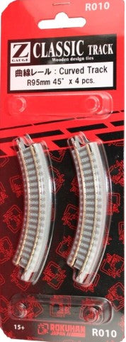 Rokuhan R010 Z Gauge Classic Track Curved Track R95mm 45 Degree (Pack of 4)
