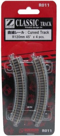 Rokuhan R011 Z Gauge Classic Track Curved Track R120mm 45 Degree (Pack of 4)