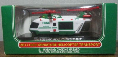 Hess 0111 1:64 2011 White & Green Miniature Helicopter Transport W/Display Stand