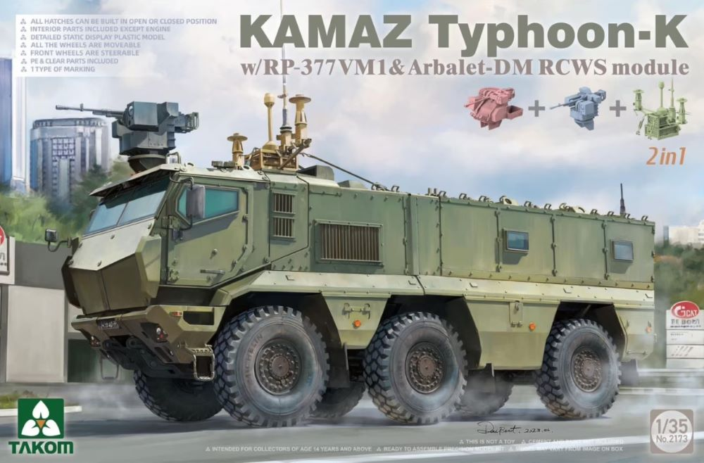 Takom 2173 1:35 KAMAZ Typhoon-K Armoured Carw/RP-377VM1 Military Vehicle Kit