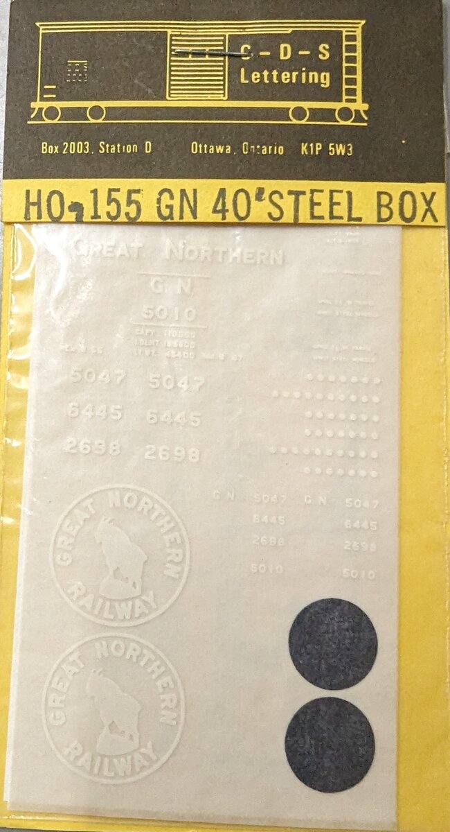 CDS Lettering 155 HO Great Northern 40'' Steel Box White Lettering Decal Set
