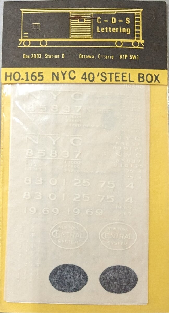 CDS Lettering 165 HO NYC 40'' Steel Box White Lettering Decal Set