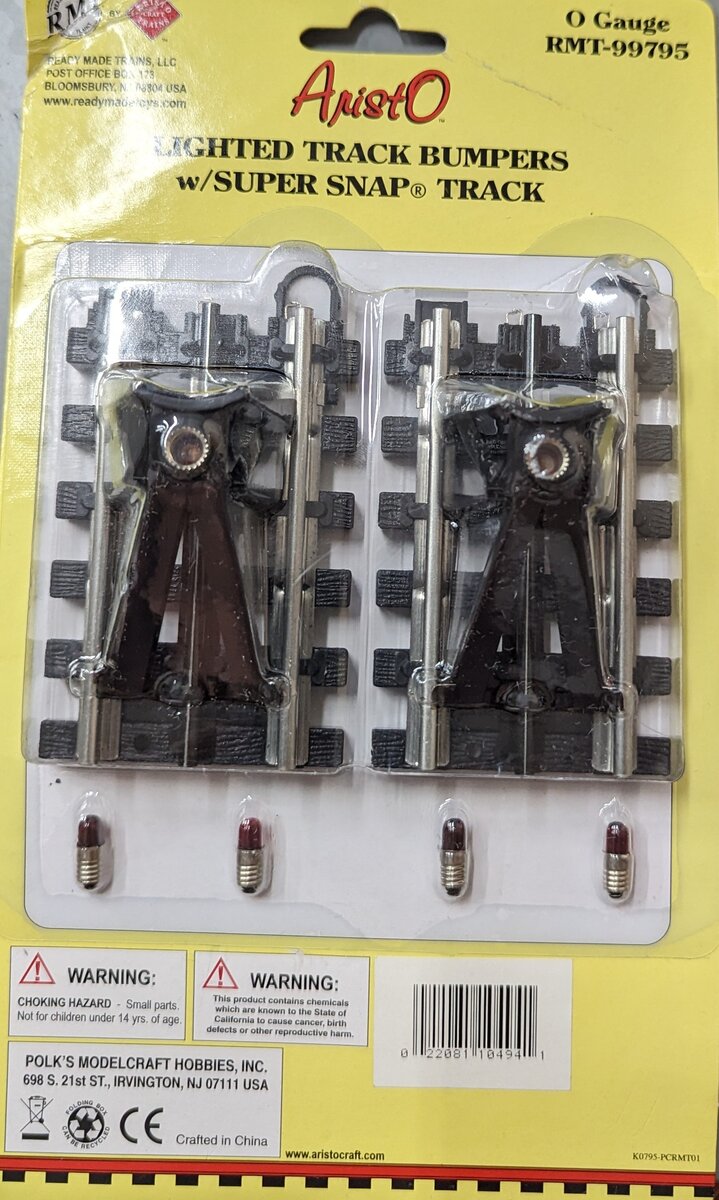 Aristo-Craft RMT-99795 O Lighted Track Bumpers w/Super Snap Track