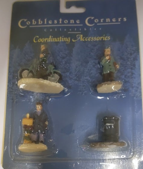 Cobblestone Corners 65910 Trash Can/3 Men Coordinating Accessories (Set of 4)