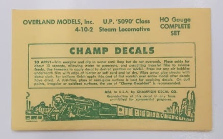 Champ Decals 4-10-2 HO U.P. 5090 Class Steam Locomotive Decal