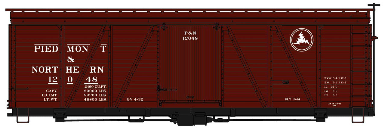 Accurail 1185 HO Piedmont & Northern 36' Fowler Wood Boxcar