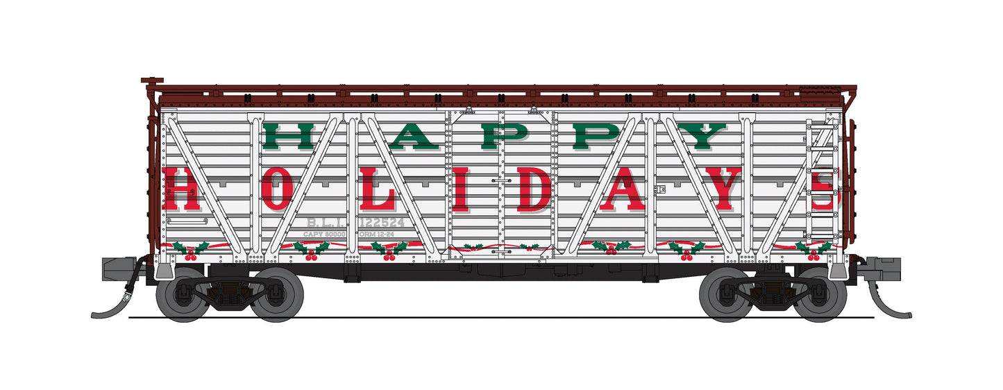 Broadway Limited 8489 N "Happy Holidays" 40' Wood Stock Car, No Sound (Set of 2)