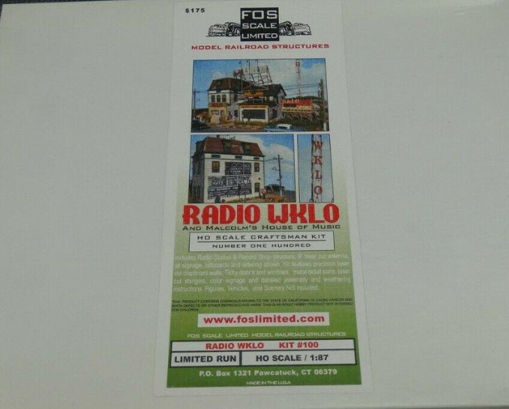 FOS Scale Limited 100 HO Scale Radio WKLO & Malcom's House Of Music Kit