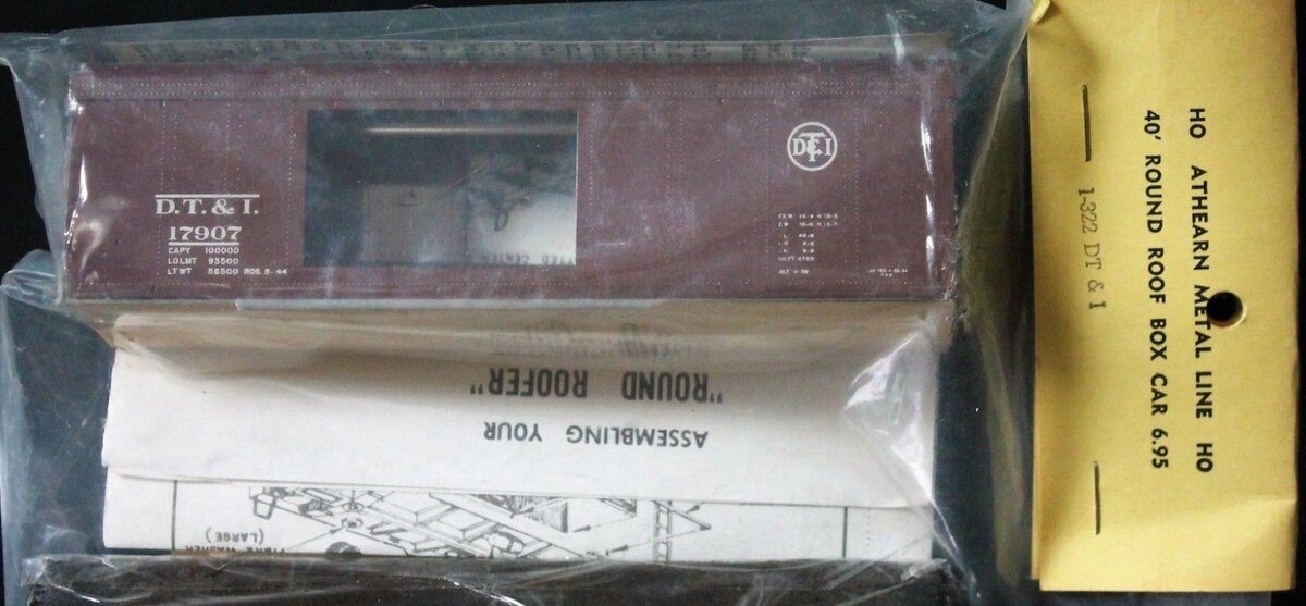 Athearn 1-322 HO D. T. & I. 40' Round Roof Box Car # 17907 Metal Line Kit