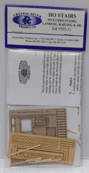 Crystal River Products 505-11 HO Stairs W/Landing Railing & Jig Laser Wood Kit