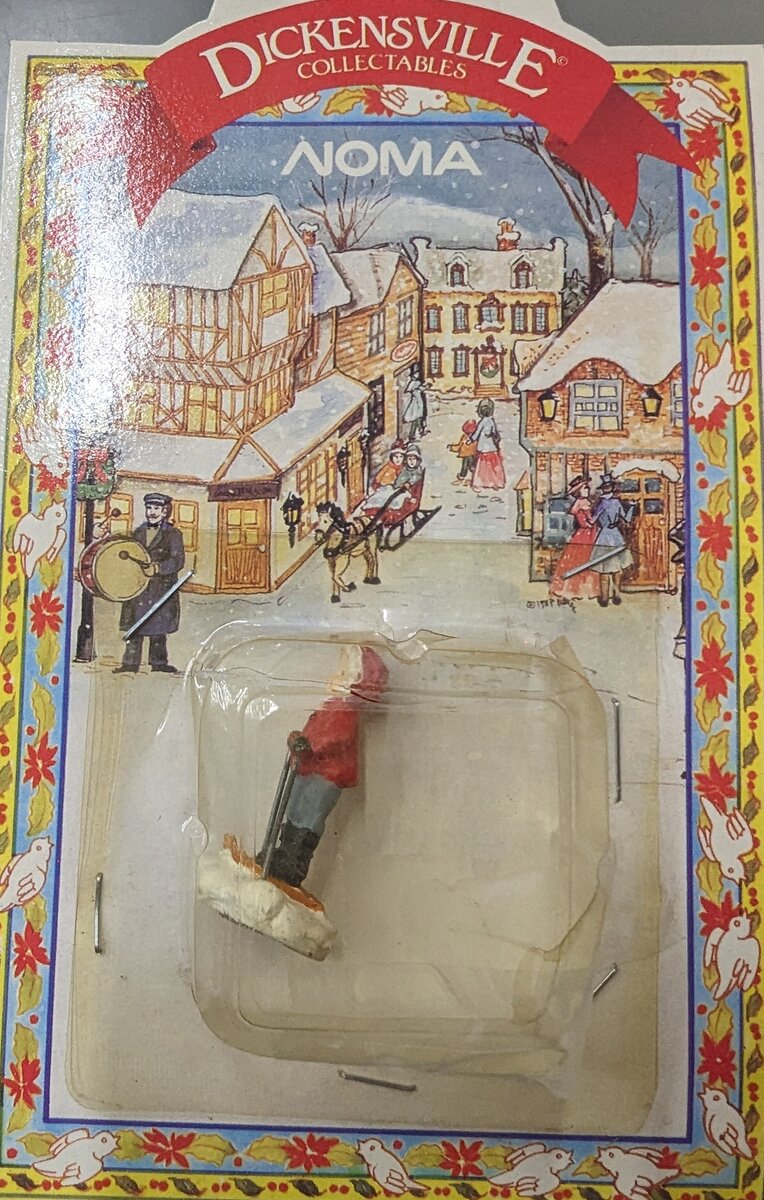 Noma 28471 O Dickensville Collectables Child on Skies w/Hooded Red Coat