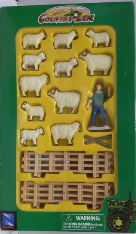 New-Ray 05487 G Scale White Sheep/Rams/Farmer & Fence Country Life Play Set