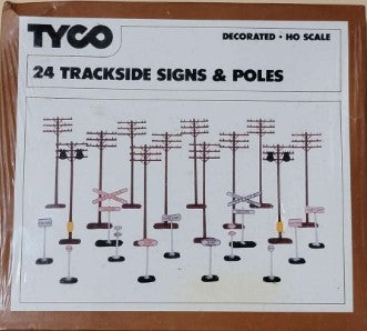 Tyco 904 HO Decorated 24 Trackside Signs & Poles Assortment