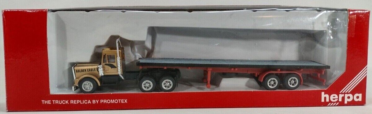 Herpa 6040 HO Gold Cab By Promotex Golden Eagle Kenworth Flat Bed Trailer