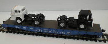 Athearn 92105 HO Grand Truck Western 50' Flat w/Ford C Tractors #616448