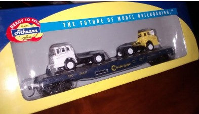 Athearn 92104 HO Chessie System 50' Flatcar #216621 w/(2) Ford C Tractors