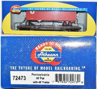 Athearn 72473 HO Pennsylvania 50' Flat w/40' Trailer