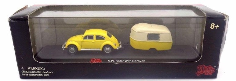 Malibu International 06004 HO Yellow Volkswagen Kafer W/Yellow & Cream Caravan