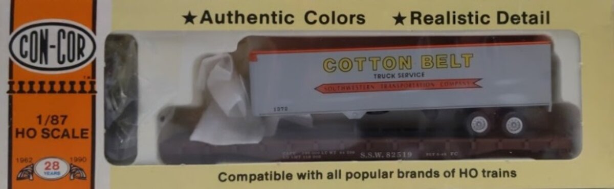 Con-Cor 001-009189-3 HO Gray & Orange Cotton Belt Trailer W/54' Flatcar Kit