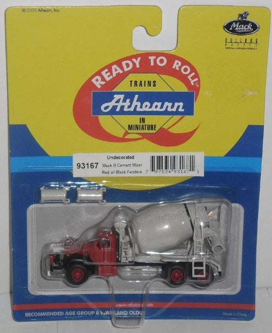 Athearn 93167 HO Red W/ Black Fenders Undecorated Mack B Cement Mixer