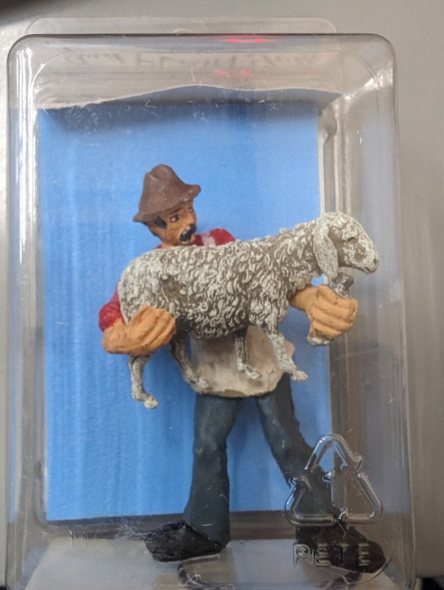 Just Plain Folk 127 G Scale Farmer Carrying Sheep For Sheering