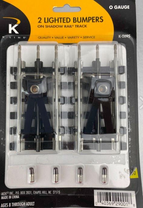K-Line K-0695 O Lighted Bumpers on Shadow Rail Track (Pack of 2)