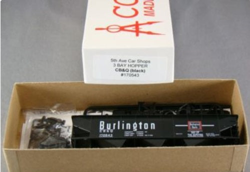 Accurail 170543 HO CB & Q Black 5th Ave Car Shops 3-Bay Hopper Kit