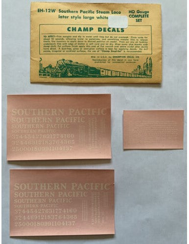 Champ Decals EH-12W SouthenPacific Steam Loco White Later Style Large Decals