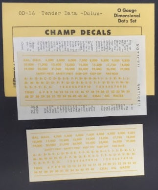 Champ Decals OD-16 O Tender Data Dulux Dimensional Dat Set Decal