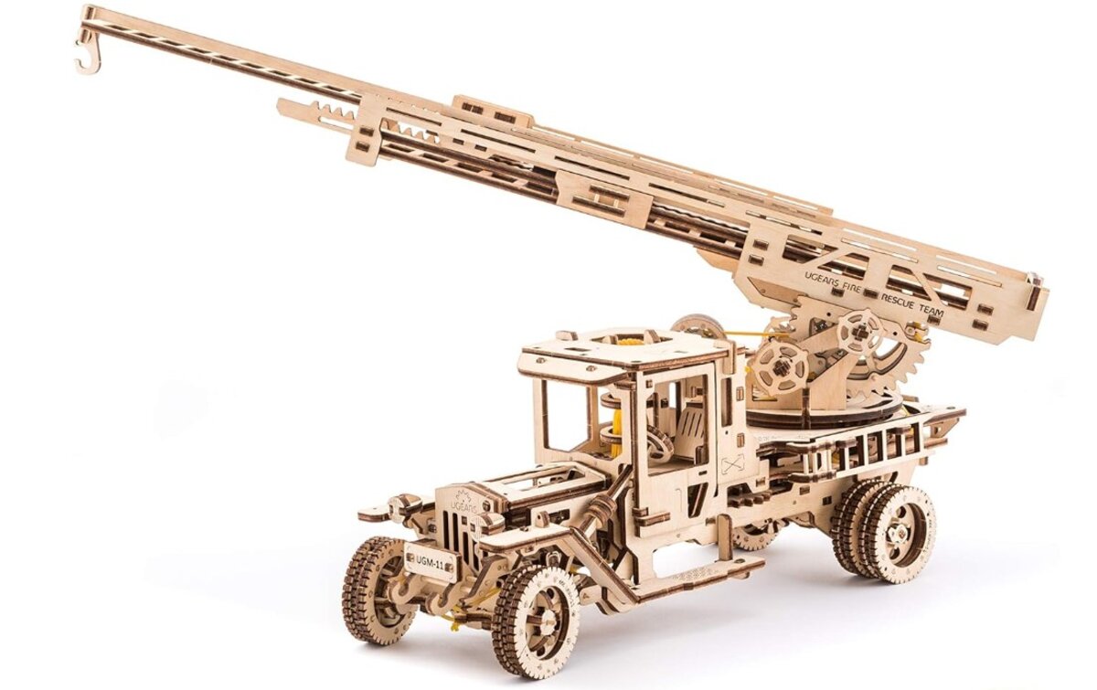 UGears 70022 1:24 Scale Wooden Mechanical Fire Engine Ladder Model Kit