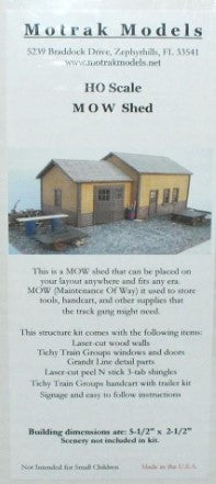Motrak Models 87703 HO MOW (Maintenance of Way) Shed Building Kit