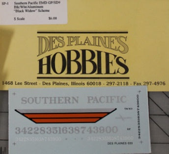 Des Plaines Hobbies SP-1 S Black Widow Scheme Southern Pacific EMD GP/SD9 Decal