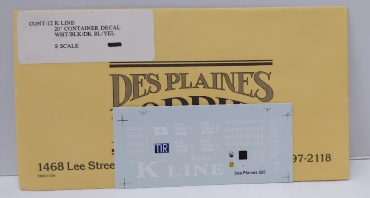 Des Plaines Hobbies Cont-12 S Scale K Line 20'' Container Decal